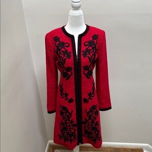 CARLISLE COLLECTION - Red and Black Floral Embroidered Coat